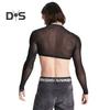 Men Club Top See-through Mesh Ultra-thin Elastic Long Sleeve O Neck Skinny Waist-exposure Nightclub Performance Party Crop Top