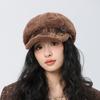 Șapcă octogonală de pluș pentru femei, toamnă iarnă, beretă caldă, șapcă cu cap mare
