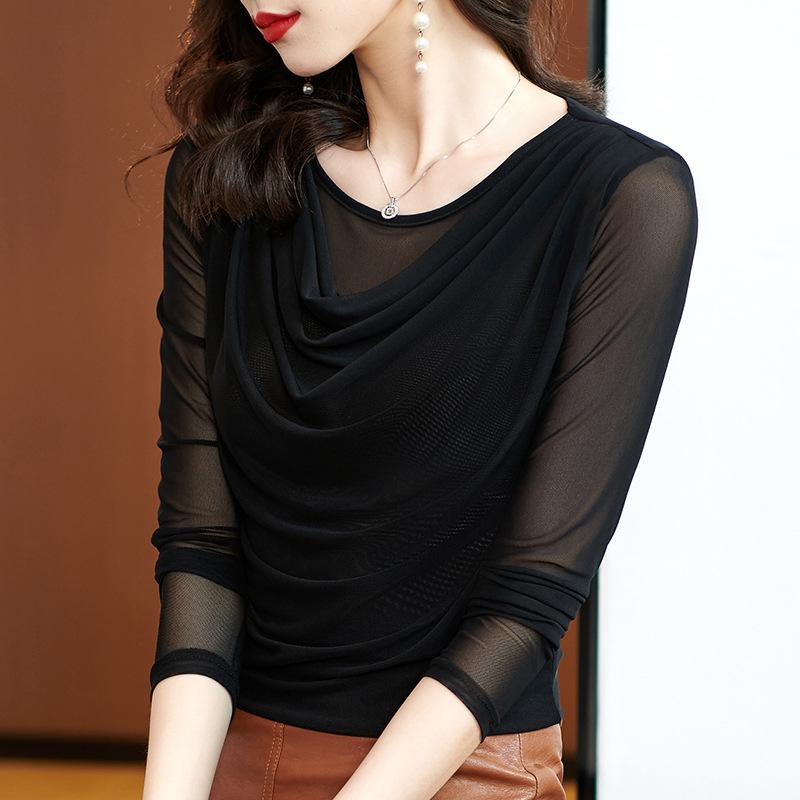 

Шикарні сітчасті багатошарові топи з довгим рукавом для жінок - Весняно-осіння колекція 4XL