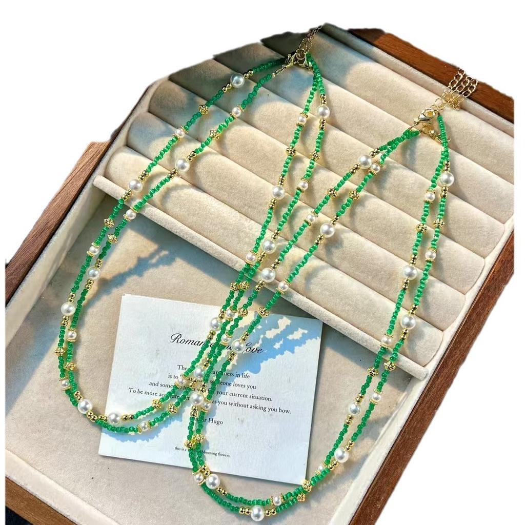 Vintage Artificial Emerald Crystal Design Sense Collarbone Chain Item Batch