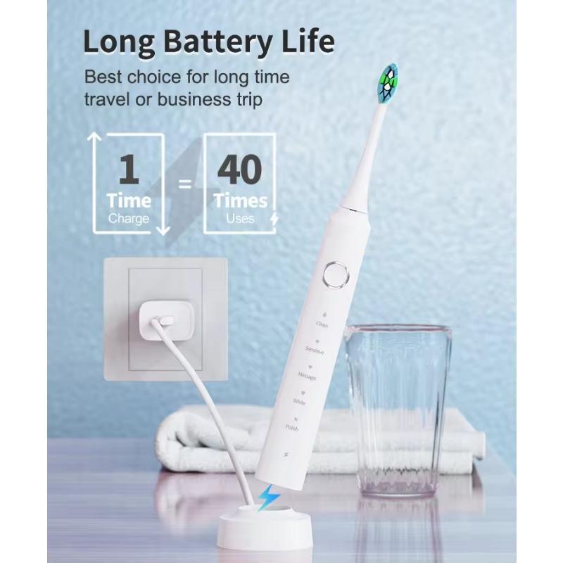 Elektryczna szczoteczka do zębów USB, akumulatorowa, elektryczna szczoteczka stomatologiczna, automatyczna, ultradźwiękowa, wodoodporna, IPX7, z 6 główkami szczoteczki