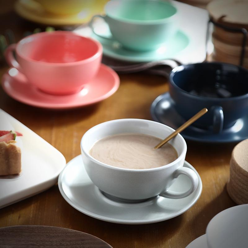 240ml Espresso Coffee Cup with Saucer,Large Soup Mug with Handles,Multiple Colors for Hot Chocolate Mocha Cappuccino Latte