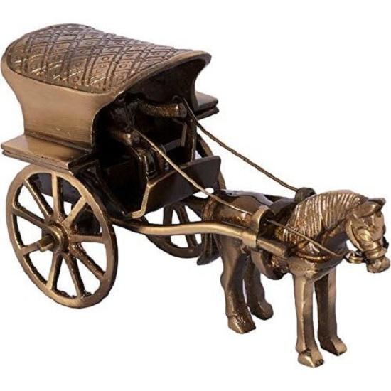Brass Horse Cart Replica Showpiece, Showpieces for Home Décor, Showpieces for Corner Table, Brass Home Decor,
