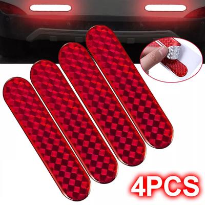 4Pcs Red Car Reflective Warning Stickers PVC Safety Warning Strip Tape Door Reflective Anti-collision Sticker Car Accessories