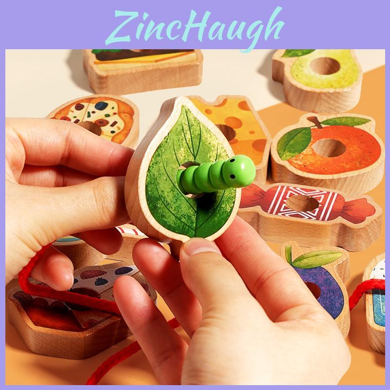 Drewniana Gąsienica Koraliki Nawlekanie Zabawki Puzzle Dla Dzieci Umiejętności Koncentracji Wczesna Nauka