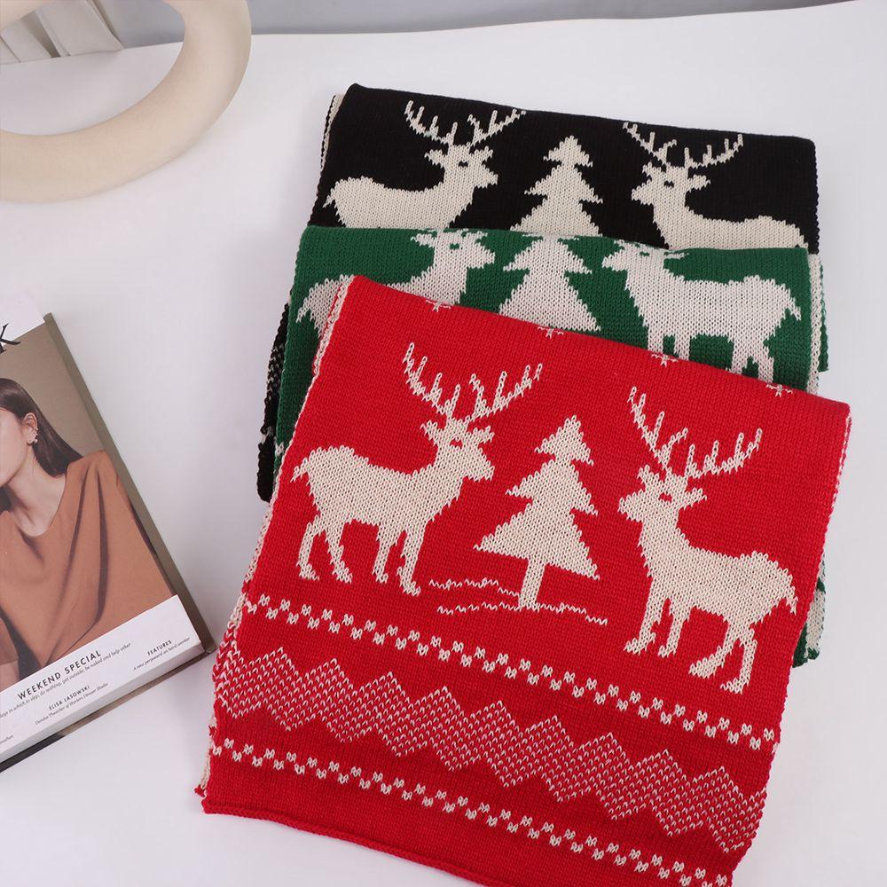 Red Christmas Scarf Deer Winter Cashmere Scarves Warm Wool Knitted Scarf Women/Men