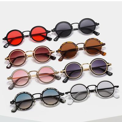 Retro Round Frame Punk Style Sunglasses Vintage Hip-Hop Metal Frame Shades New Fashion Metal and PC Hybrid Frame Sun Glasses