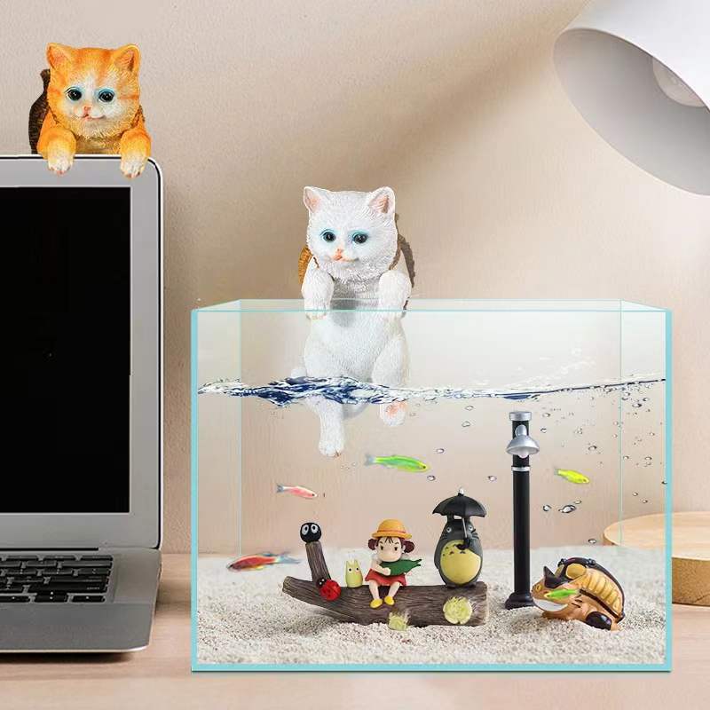 Fish Tank Landscaping Cute Basket Cat Decoration Fish Tank Creative Basket Cat Ornaments