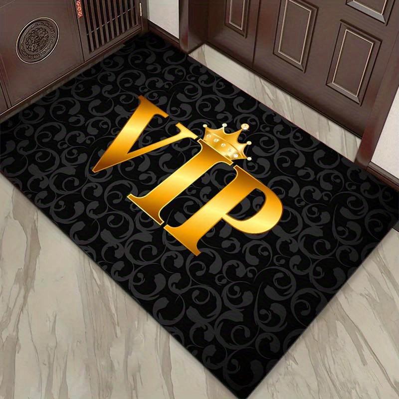Luxurious 3D VIP Rug - Anti-Slip Polyester, Black & Gold VIP Crown, Ideal for Patio, Living Room, Bedroom