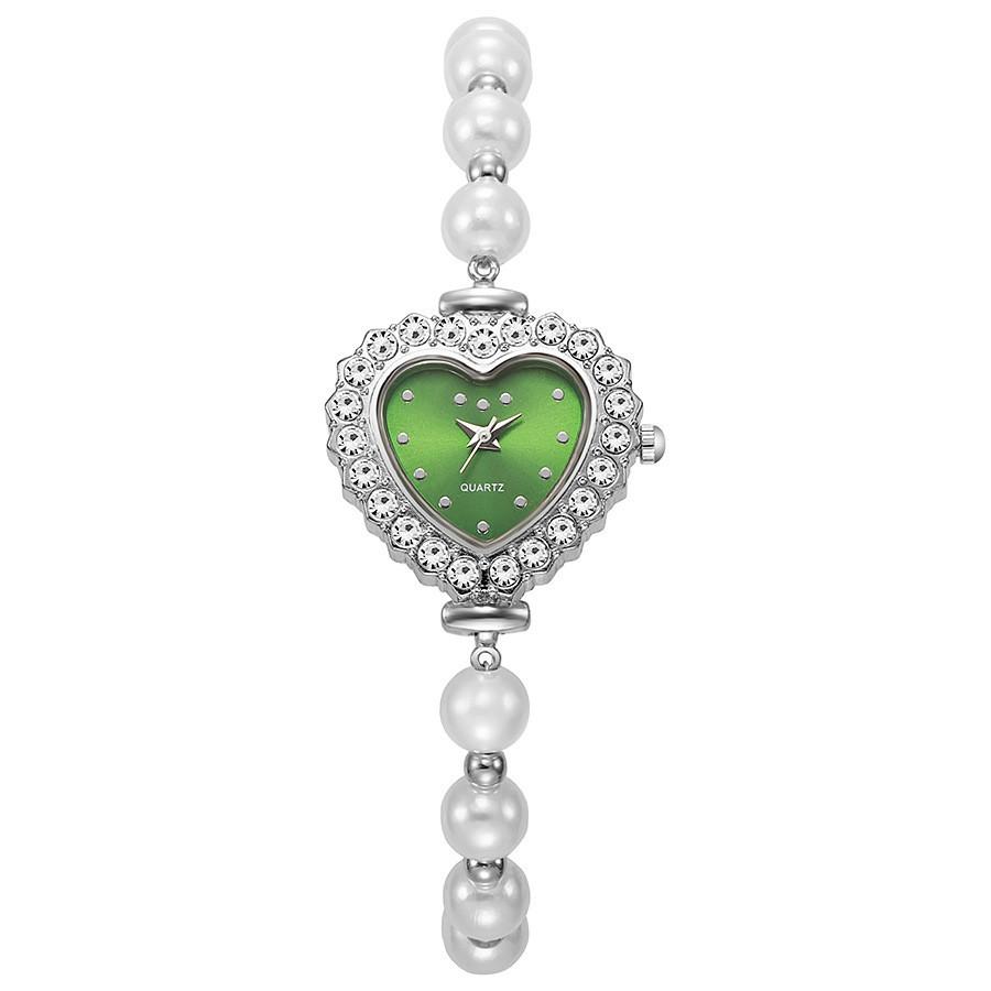 

Heartshaped Ladies Quartz Watch With Pearl Bracelet And Diamond Accents For Fashion Women SilverGreen