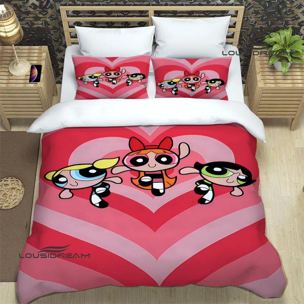 3D P-Powerpuff-Girls Cartoon Bedding Sets Exquisite Bed Supplies Set Duvet Cover Comforter Set Bedding Set Luxury Birthday Gift