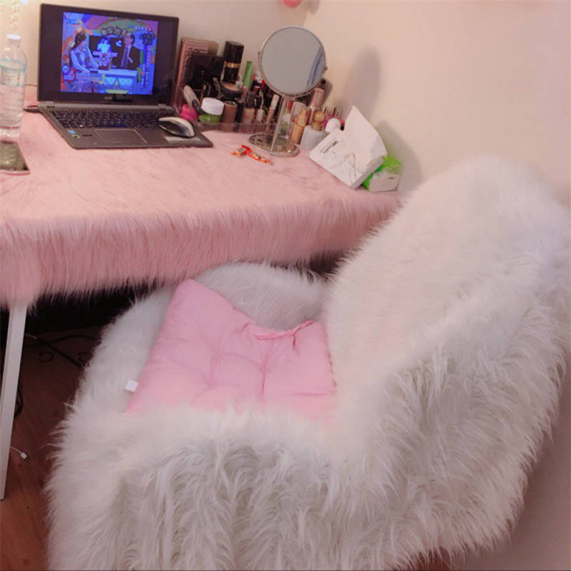 High Quality Plush Faux Fur Carpet Chair Cover Solid Color Seat Pad Long Pile Furry Sheepskin Rug Mat Elegant