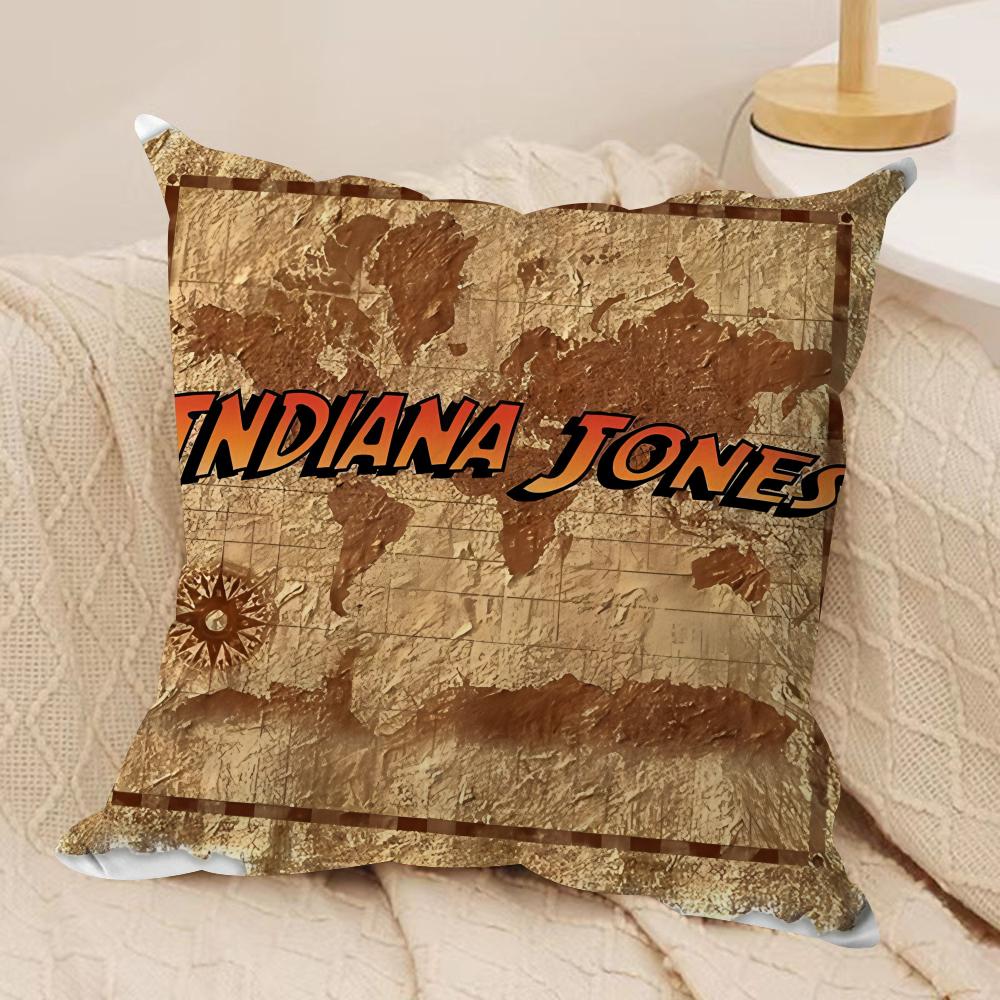 Movie IIndiana JJones Cushion Cover Silky Short Plush Invisible Zipper Dustproof Sofa Pillow Case for Home Decor