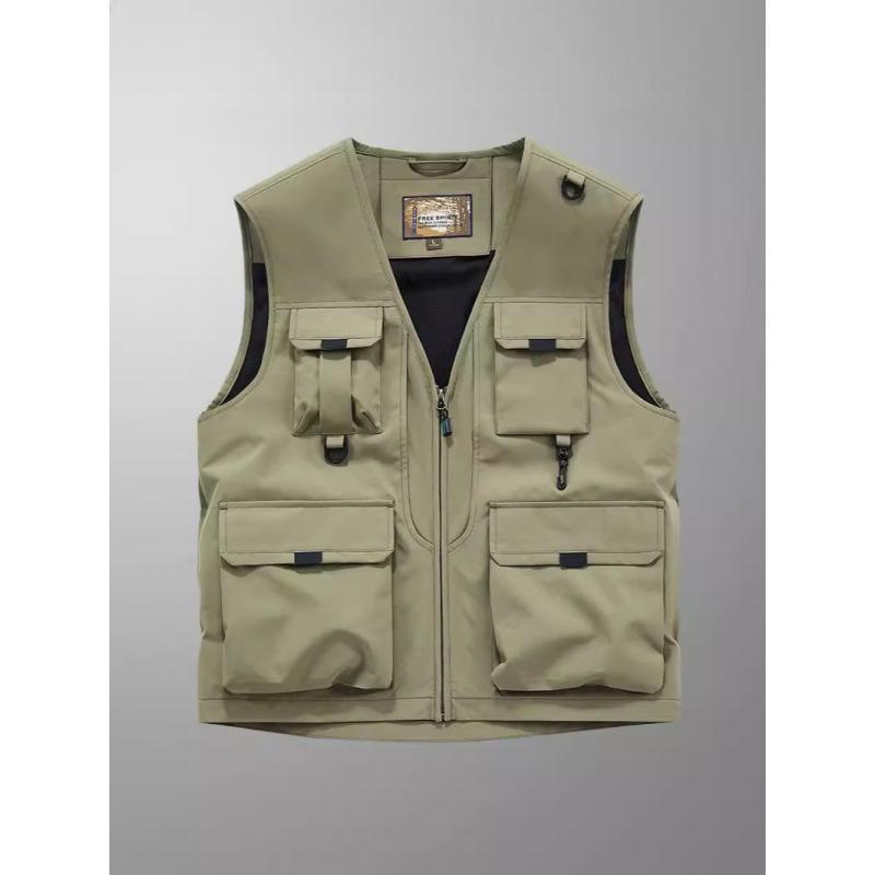 Sleeveless Vest Men's Four Seasons Middle-aged Outdoor Leisure Loose Large Size Vest European and American Sports Multi-bag Vest