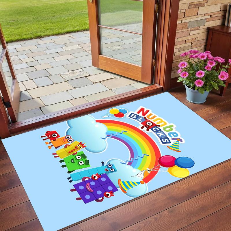Anti‑Slip Crystal Velvet Floor Rug, Numberblocks Design Carpet for Indoor Living Bedroom Home Decoration