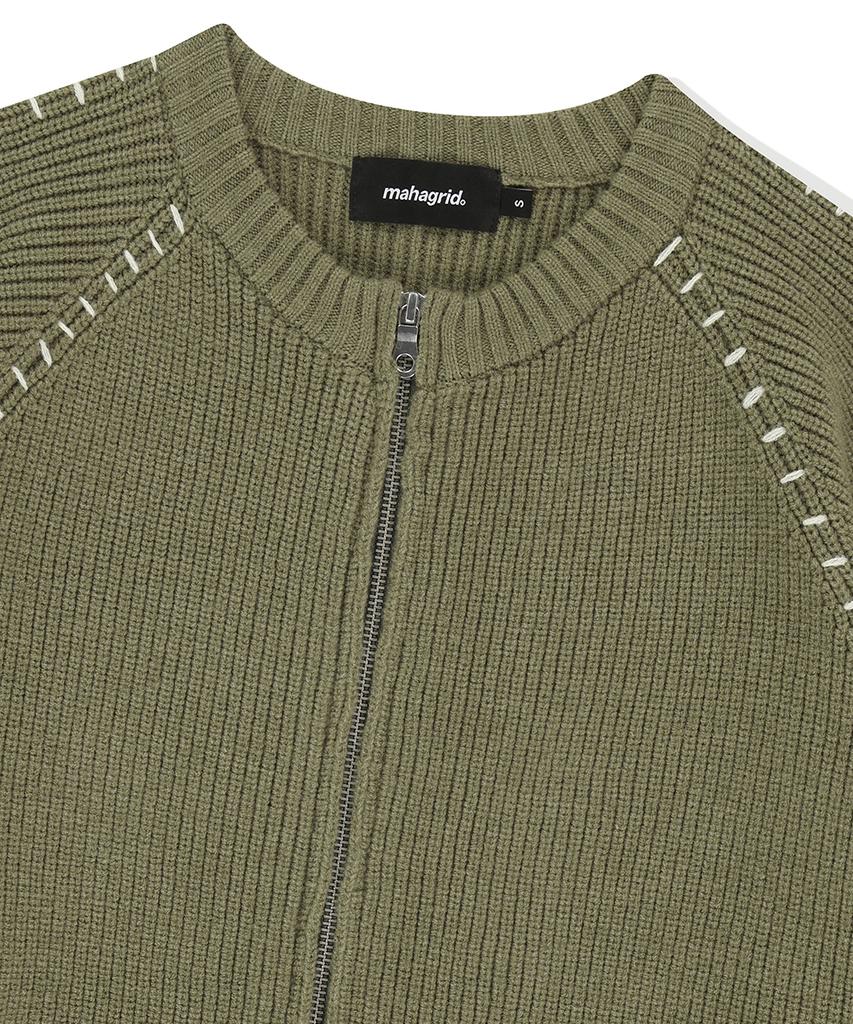 MAHAGRID Stitch Zip-Up Knit Khaki(Mg2Fsmk680A)