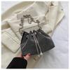 Rhinestone Embellished Drawstring Bucket Bag Women Chain Crossbody Shoulder Bag