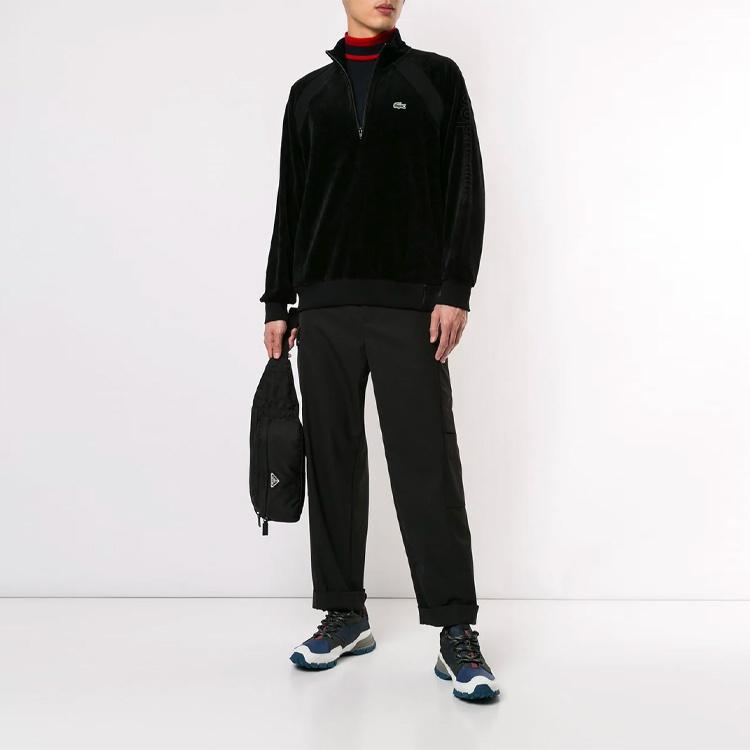 Supreme SS18 LACOSTE Velour Half-Zip Track Top Black Men's SUP-SS18-574
