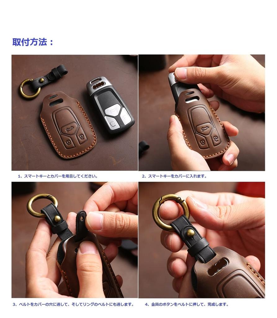Kinotaka Genuine Leather Smart Key Cover for Mitsubishi New Outlander PHEV, 2022 gn0w Keychain (Black)