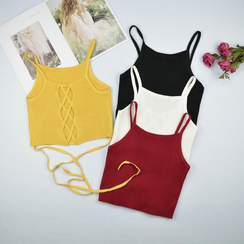 Rückenfreies, aushöhlen, Fitness, ärmellos, kurz, bauchfreie Tops, Party-Tops, Unterhemden, Streetwear, schwarze Schnür-Crop-Tops