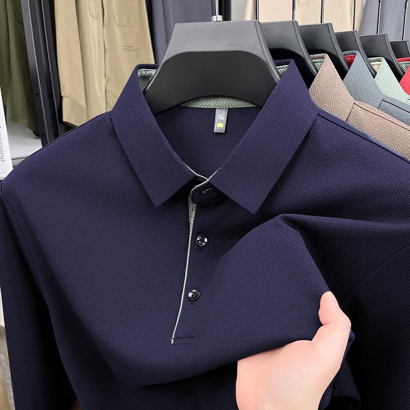 Men's Trendy Long-Sleeve Lapel Polo Shirt - Casual Slim-Fit Base Layer