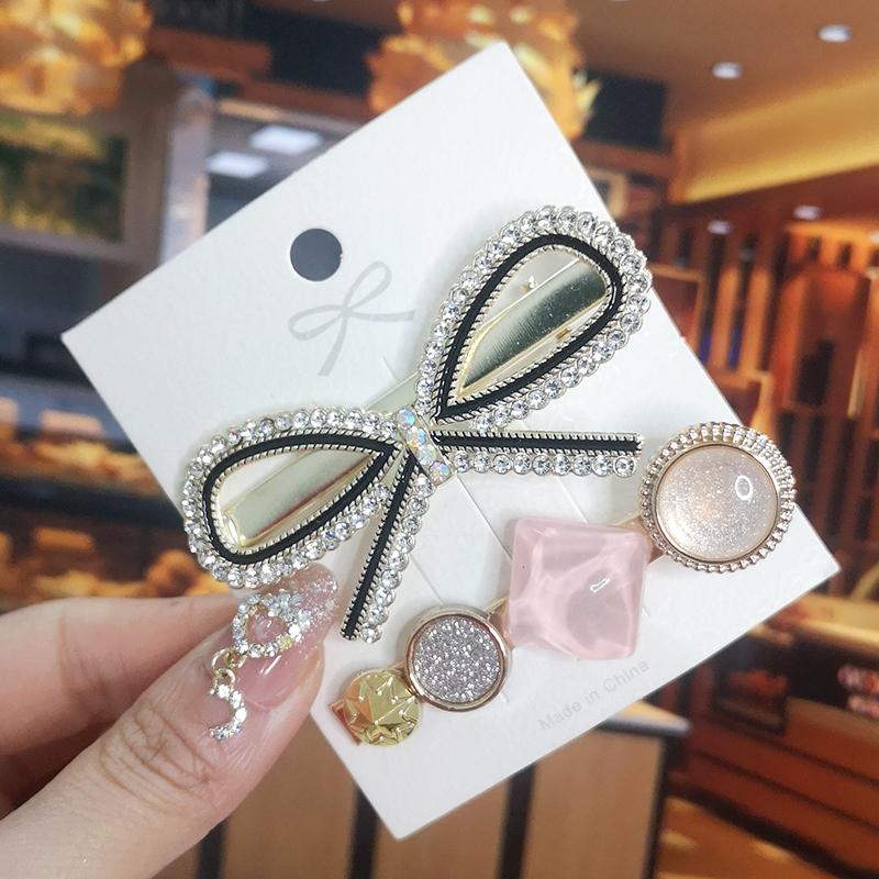 Korea Shiny Crystal Hair Clip Set Fashion Hair Accessories  Trend For Women Girl Pearl Rhinestone Hairpin Side Clip For Hair