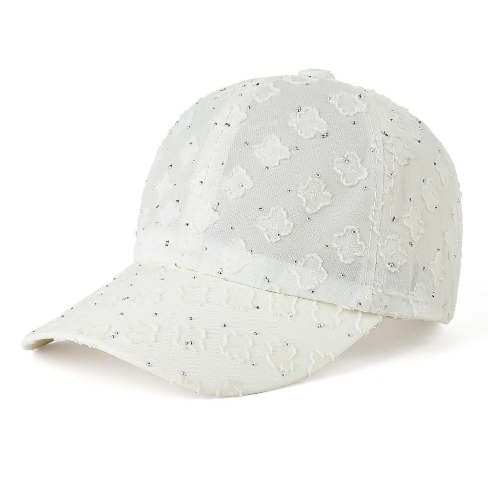 Flower Lace Lace Peaked Cap Shiny Rhinestone Sun Hat Mesh Cap Baseball Cap Sun Sensitive белый