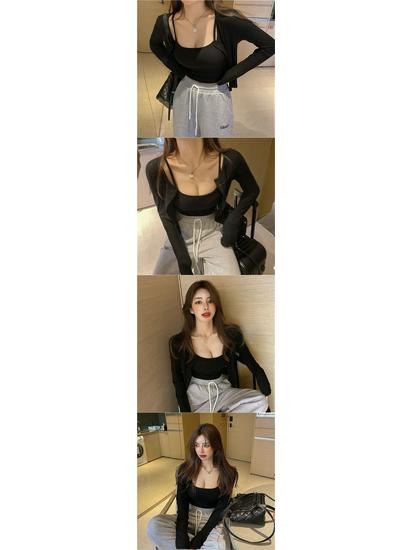 Hong Kong Style Women's Chic Set: Slim Fit Camisole & Fashionable Cardigan.