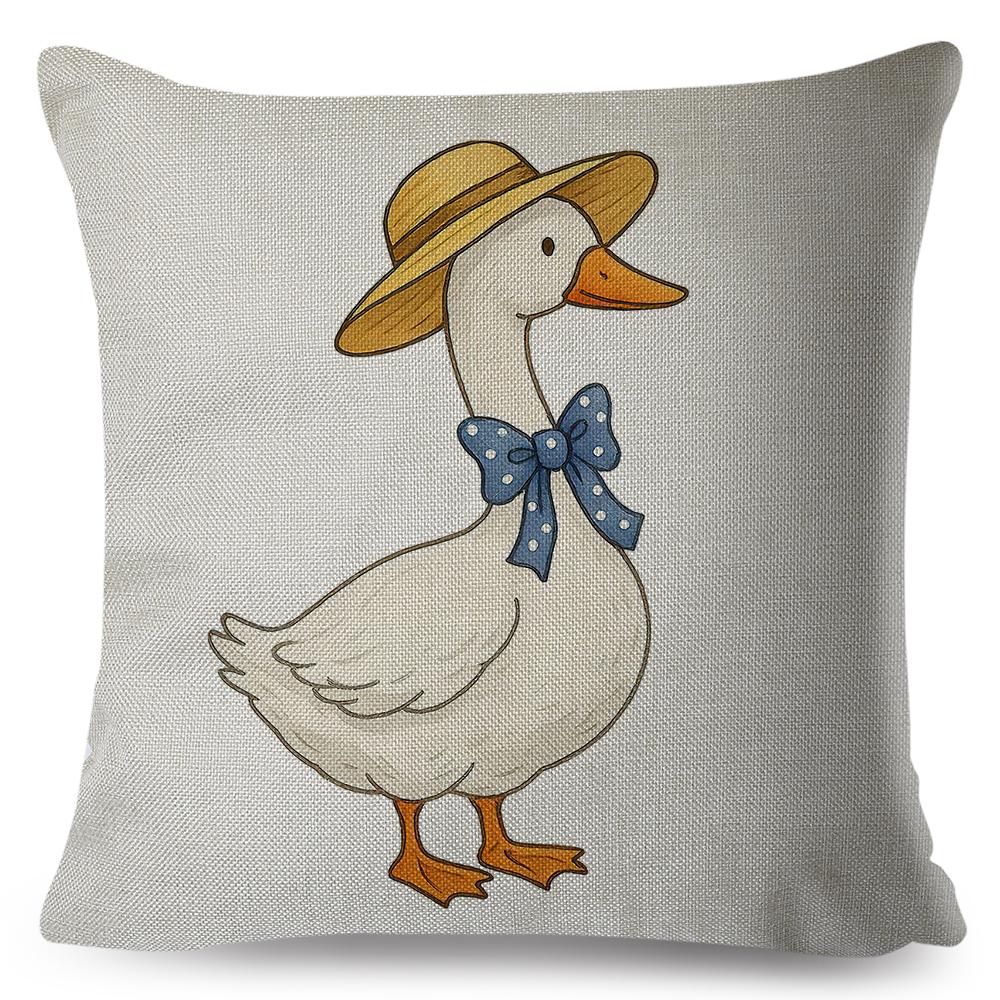 Multi Size Vibrant Print Pillow Cover Vintage Farm Goose Floral Duck Countryside Waterfowl Sofa Decor Cushion
