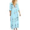 Damenmode Retro V-Ausschnitt Locker Langarm Maxi-Kleid mit Druck