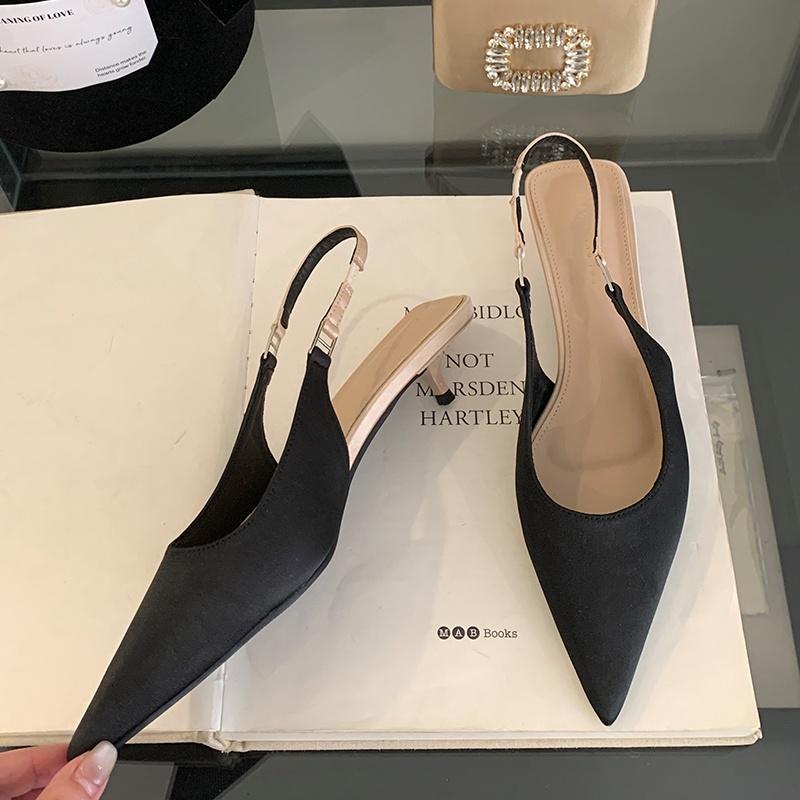 

Bailamos 2025 Spring New Women Sandals Fashion Pointed Toe Slingback Sandals Shallow Slip On Dress Mules Shoes Thin Low Heels 40 чёрный