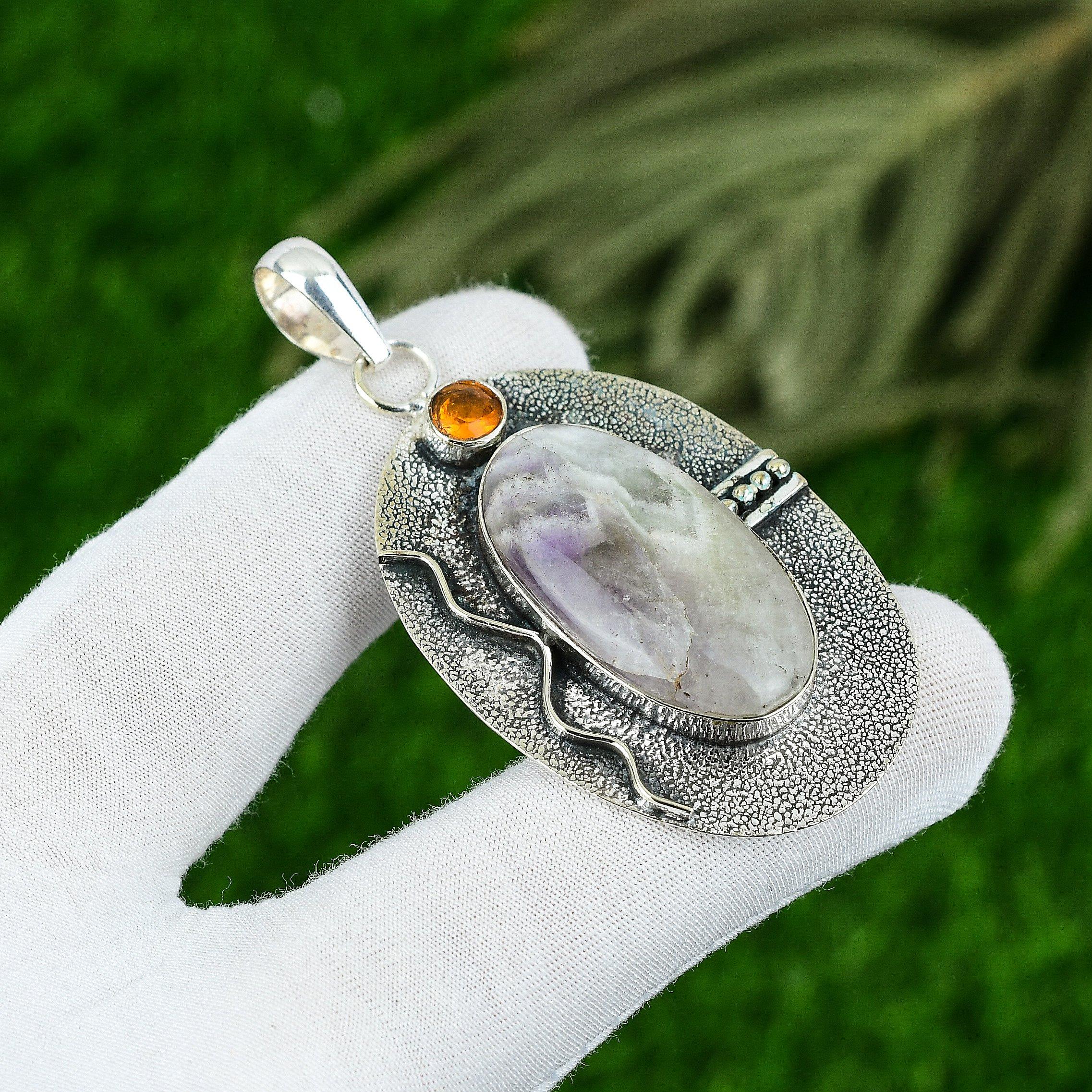 

Sisters Day Deal Chevron Amethyst Stone Citrine Artisan Wife Pendant 925 Silver