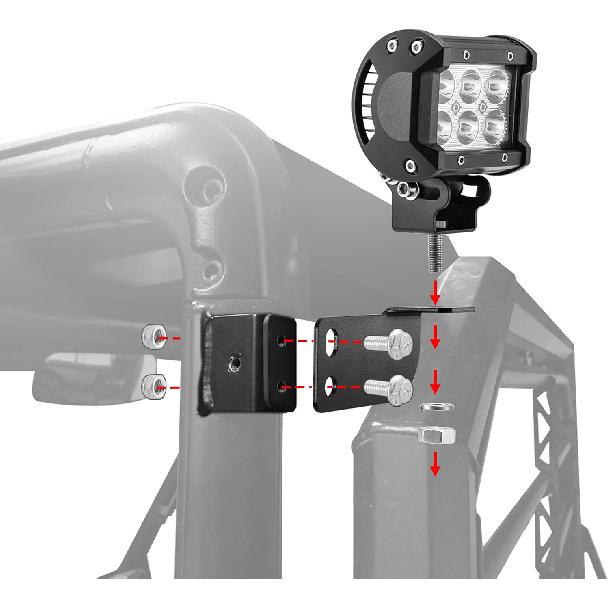 Rear Roof Pillar Roll Cage Bar Reverse LED Light Pod Mounting Brackets Compatible with Polaris Ranger Full Size 2013-2025