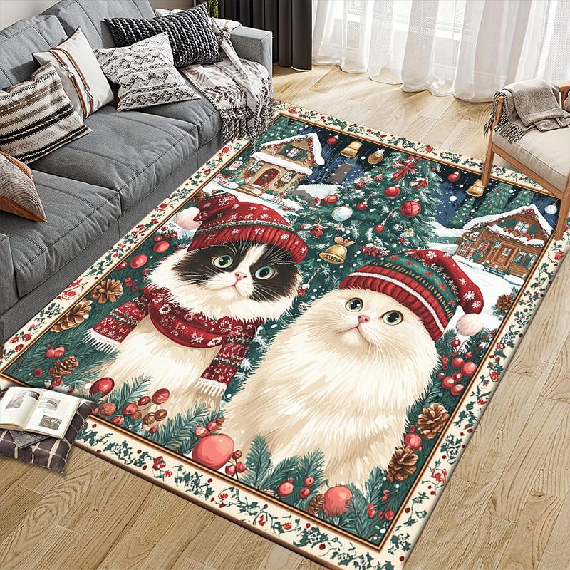 Weihnachtskatze Haus Sofa Dekoration für Wohnzimmer & Schlafzimmer, Rutschfeste Spiel-Flanell-Bodenmatte für Spielzimmer