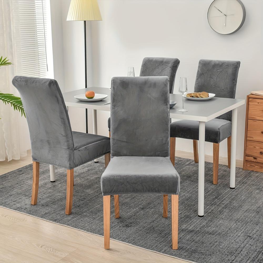 1/4pcs Velvet Chair Covers Dining Room Elastic Soft Seat Cover Solid Color Dustproof Furniture Protector Restaurant Banquet Home