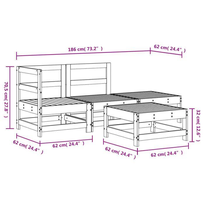 VidaXL Salon de Jardin 4 pcs, Canapés avec Repose-pied, Ensemble de Meubles avec Table Basse Patio Terrasse, Rustique, Blanc 3186495