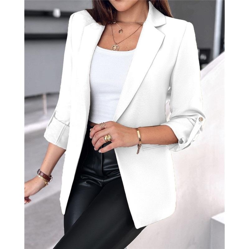 Women's Solid Color Long-sleeved Cardigan Suit Jacket, Business Style, Simple Unbuttoned Jacket For Formal Occasions