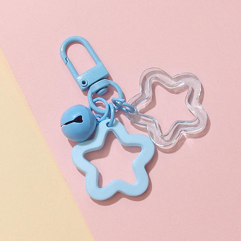 Colorful Handmade Double Star Keychain with Bell Ornaments - DIY Women's Bag Decoration