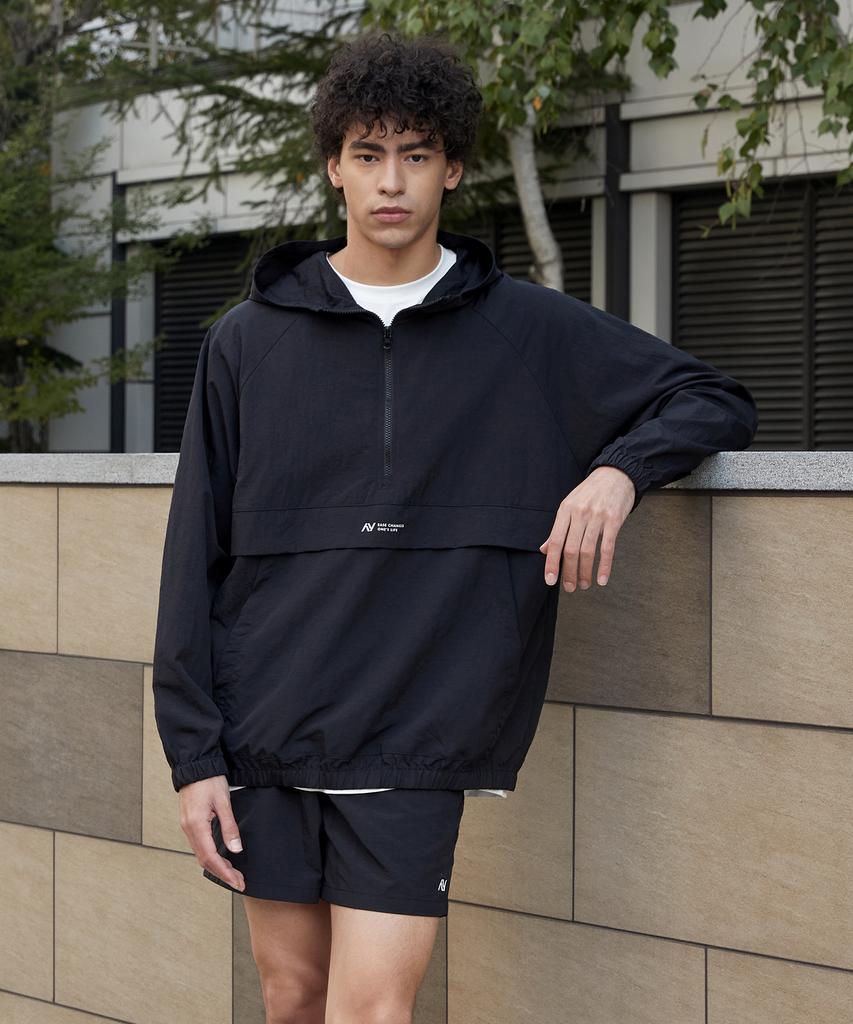 Lazybee [Set] Camp Windbreaker Anorak Jacket + Sports Shorts M Black