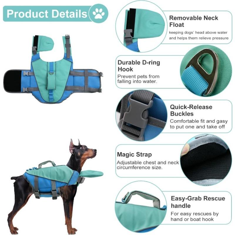 Chaleco Salvavidas para Perro, Chaleco de Seguridad Tiburón para Nadar con Asa de Rescate, Chaleco Flotante Ajustable para Cachorro, Salvavidas para Mascotas para Navegación