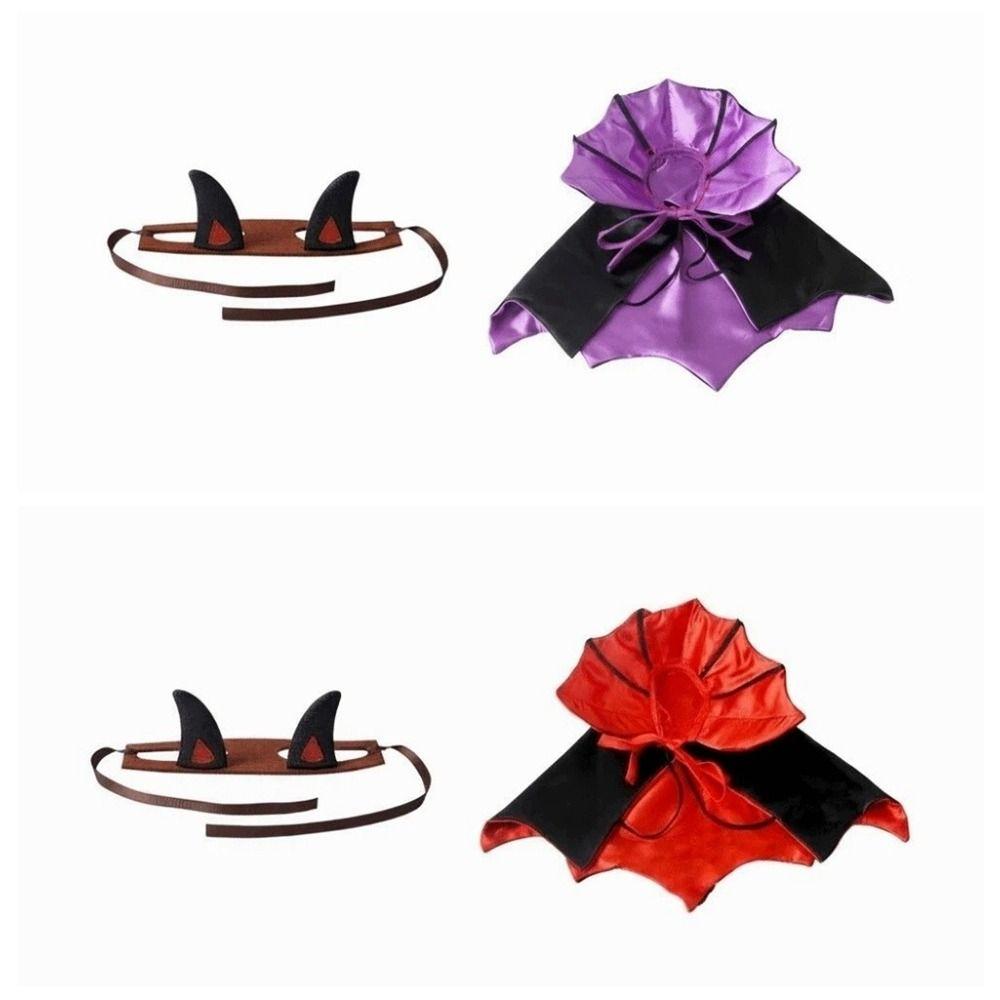 Stand Collar Dog Purple Cloak Horns Cat Gothic Headband Pet Bat Costume Festival Carnival