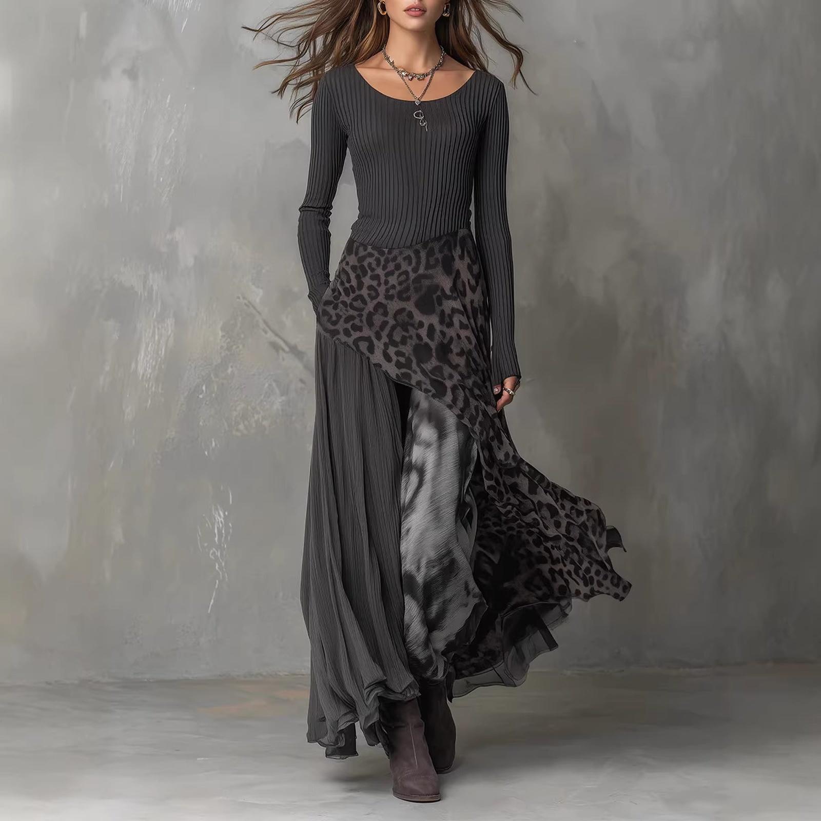 

Ladies Casual Long Sleeved Irregular Hem Dress XL чорний