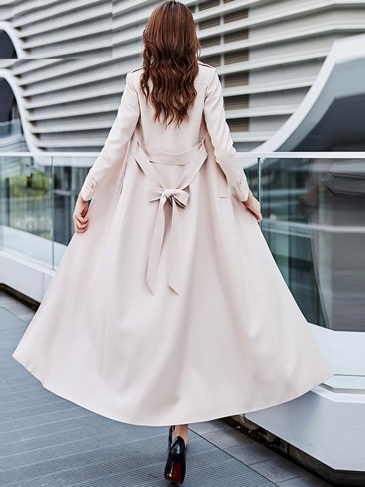 Kniehoher Trenchcoat, schlankes Temperament, langer Schnür-Revers-Trenchcoat, schmale Taille