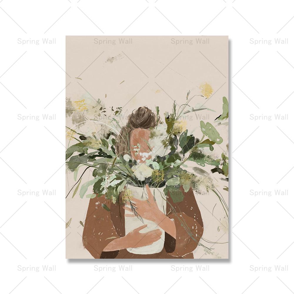 

Бохо-феминистка с цветком, любовь к себе, настенная живопись на холсте, скандинавское абстрактное лицо девушки, плакат, принты для декора гостиной 21x30cm No Framed