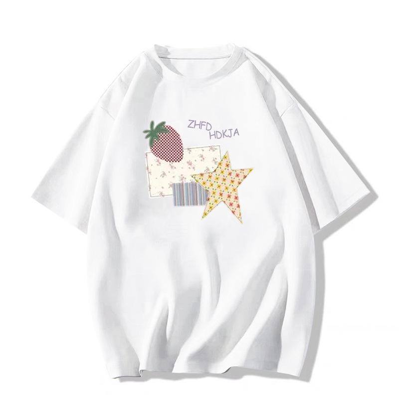 

100% Хлопок Женская Модная Американская Белая и Серая Футболка с Коротким Рукавом и Прямой Линией Плеча, Летний Нишевый Дизайн 2025 L Premium белый