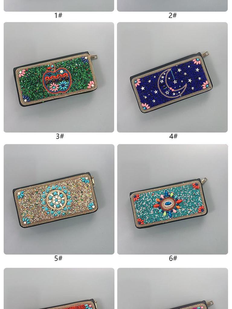 Ręcznie robiona etniczna retro kopertówka: Koraliki Ryżowe Kosmetyczka Wieczorowa na Zamek Błyskawiczny i do Przechowywania