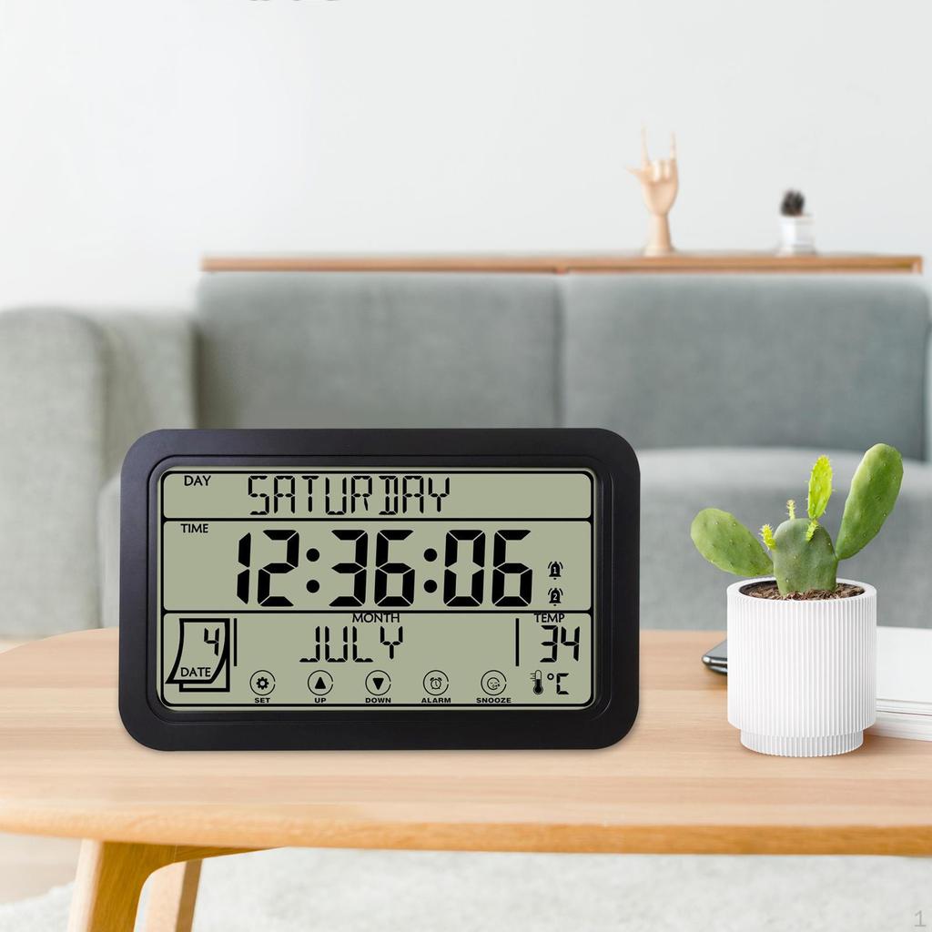 Digital Wall Clock Decor Temperature Humidity Display Silent Desk Mounted Clocks for Home