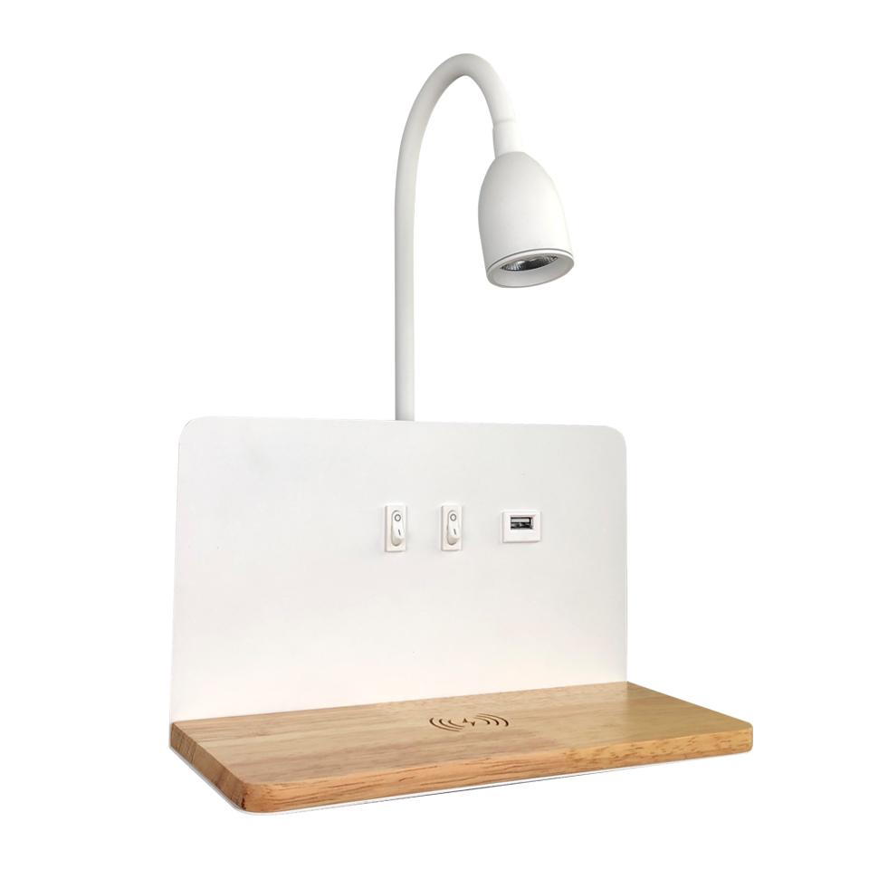 

Indoor LED Wall Lamp With USB Interface And Wireless Charging Modern 360° Rotatable Wall Light With Switch Bedside Night Lights Warm White