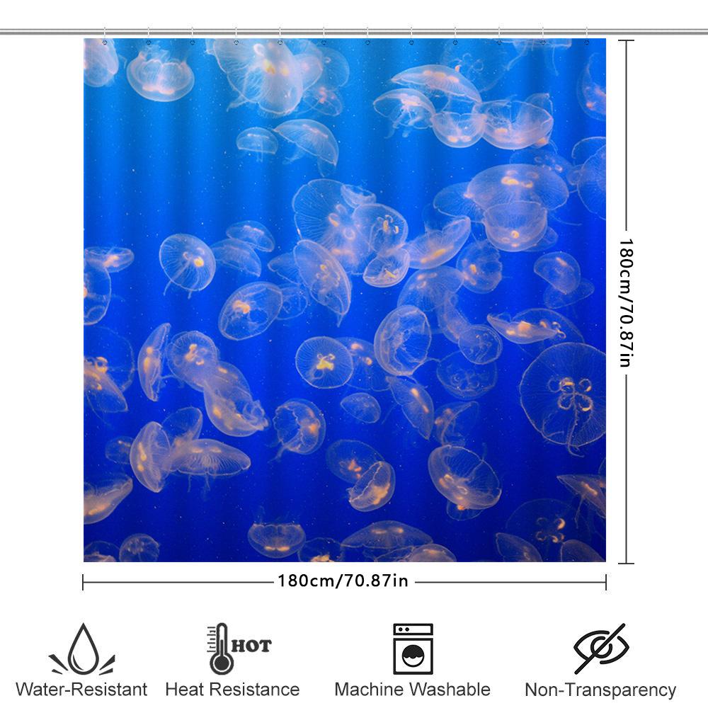 Underwater Jellyfish Shower Curtain Blue White Ocean Fish Printed Fabric Bathroom Decor For Home Bath Spa 72X84 Inches With Rod