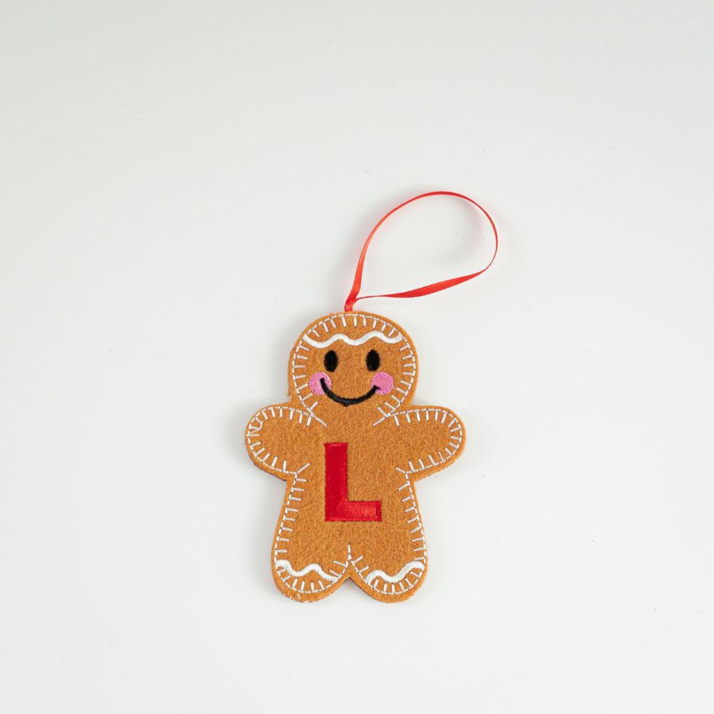 Blush Gingerbread Man Christmas Tree Ornaments - Hanging Party Scene Decorations with Holiday Letter Pendant